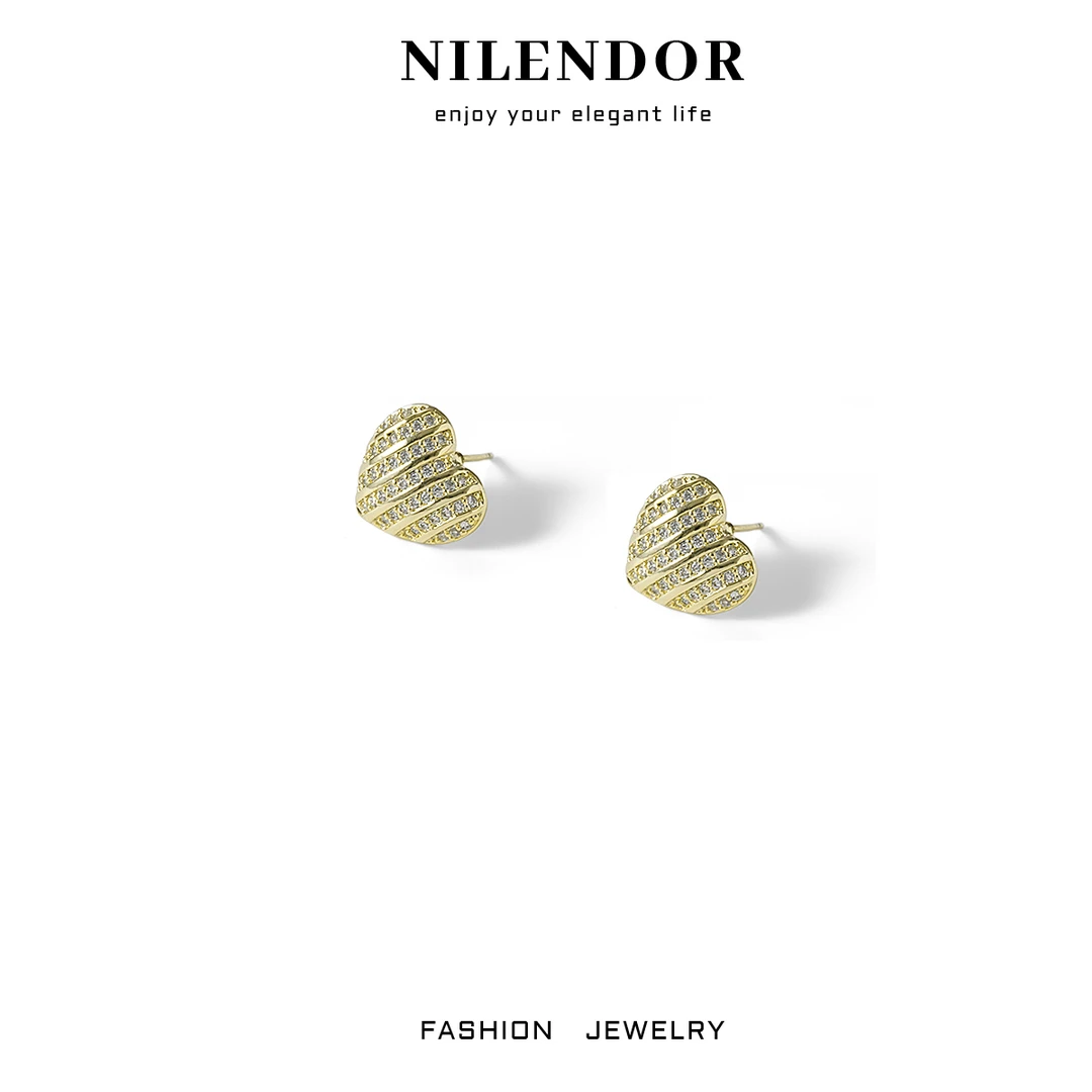 铜合金合成锆石耳饰 ES-612时尚百搭爱心满镶耳钉