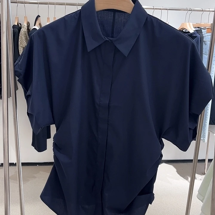 韩版修身翻领短袖衬衫