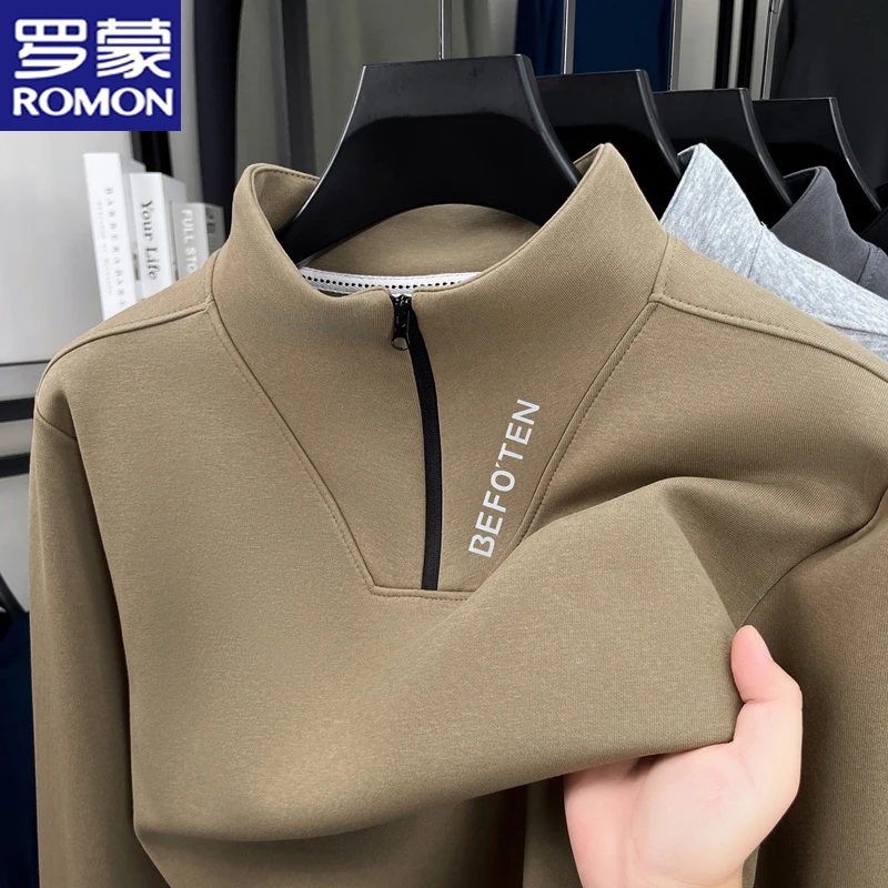 罗蒙秋冬半高拉链卫衣男士休闲韩版棉T恤宽松保暖打底衫时尚上衣