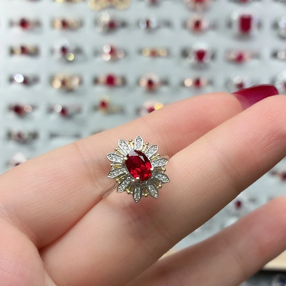 925银培育鸽血红色宝石