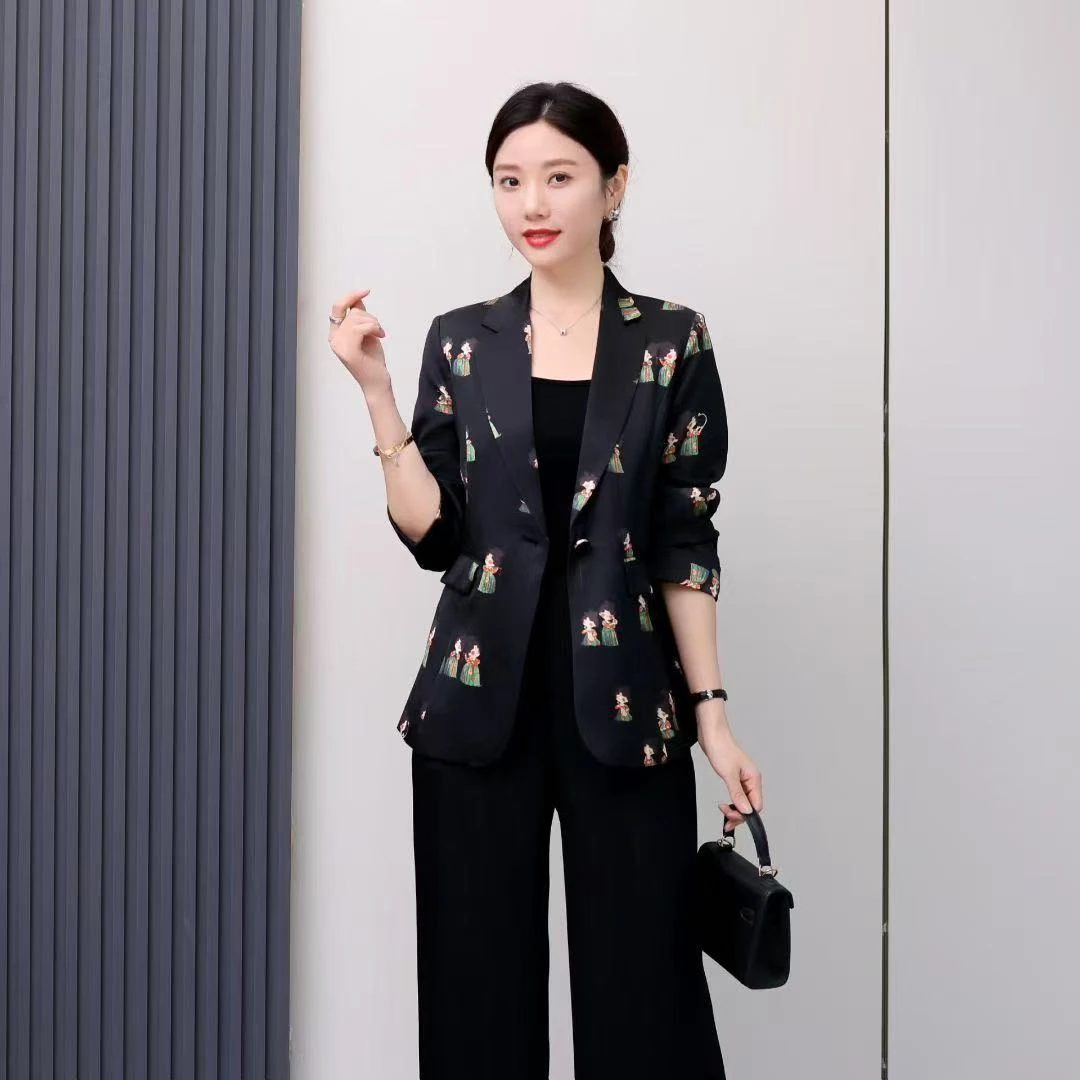 2025秋季西装西服常规款时尚印花时尚欧美风遮肉显瘦百搭气质大气
