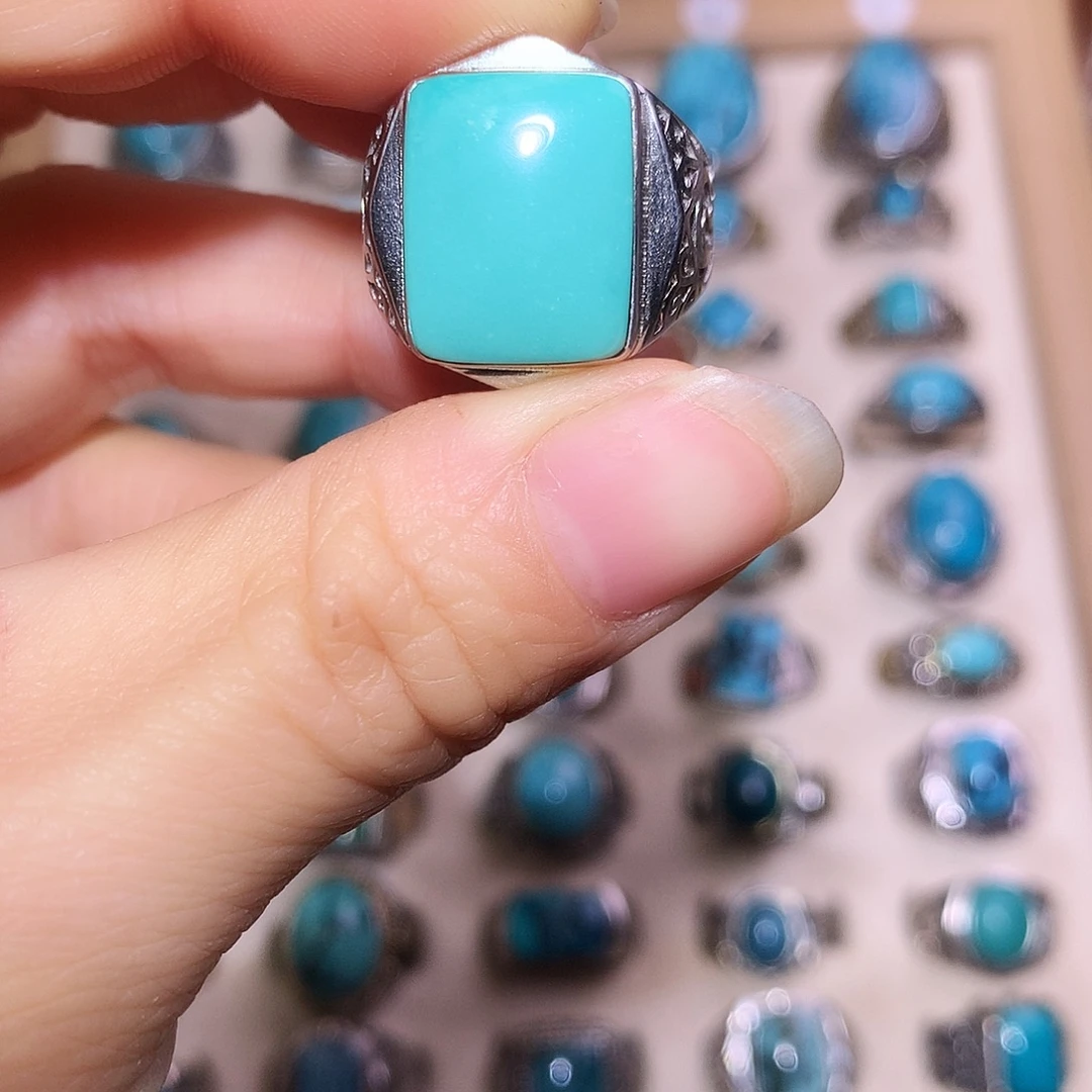 绿松石银S925镶嵌戒指