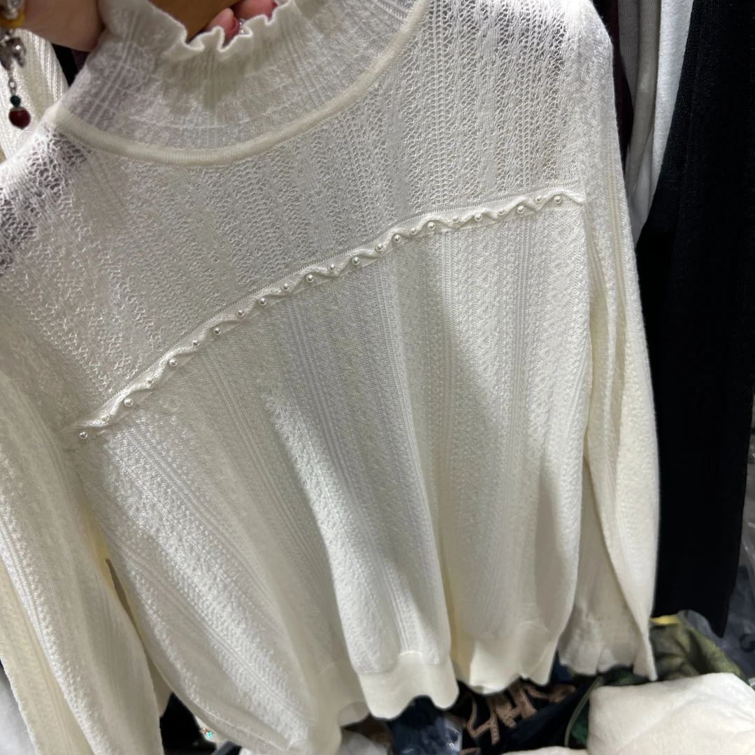 #熙荣#木耳领珍珠打底衫