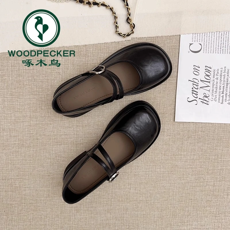 啄木鸟厚底玛丽珍鞋女2025春季新款配裙子浅口单鞋英伦风小皮鞋