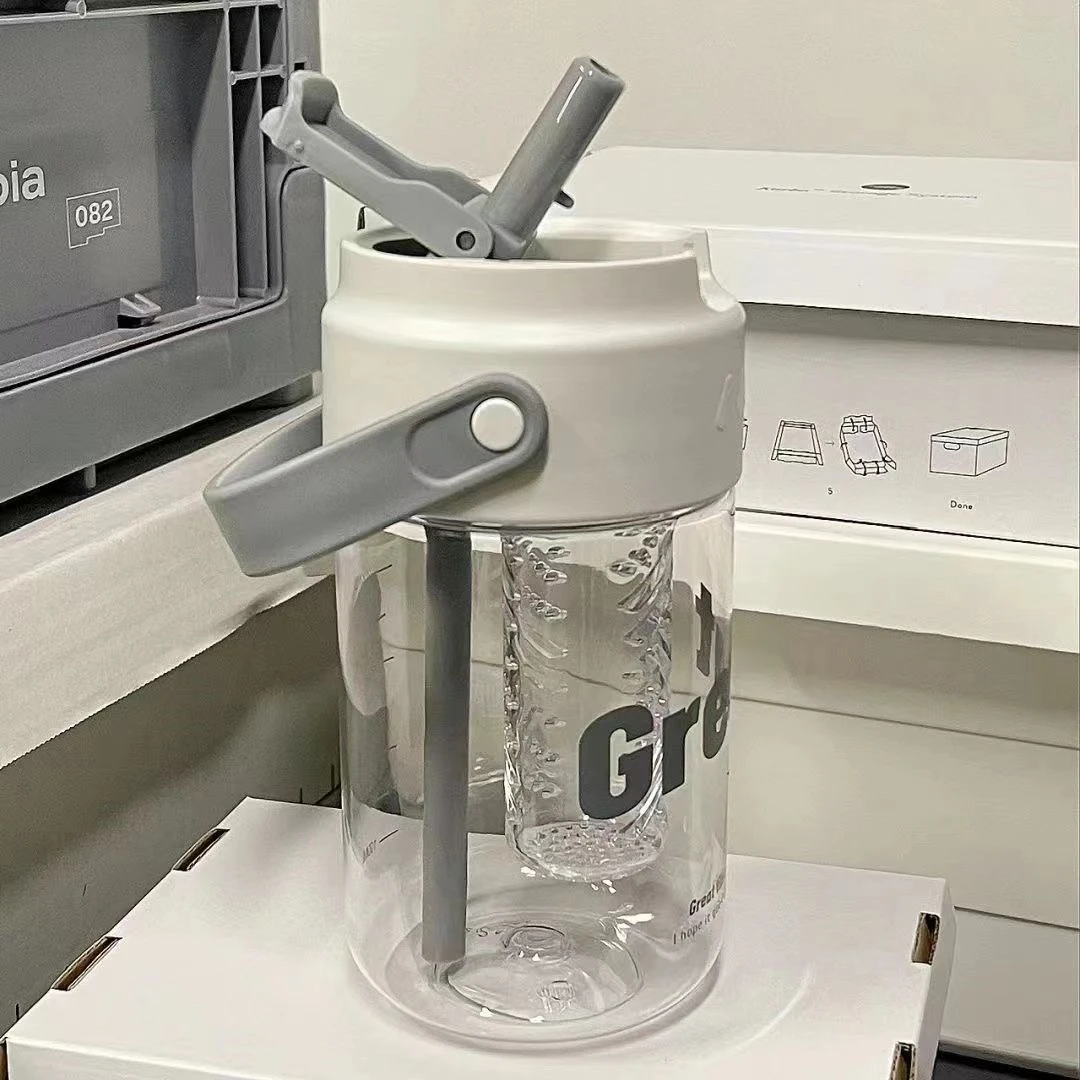 高颜值大容量吸管杯水杯学生水杯带茶水分离便携耐高温防摔花茶杯