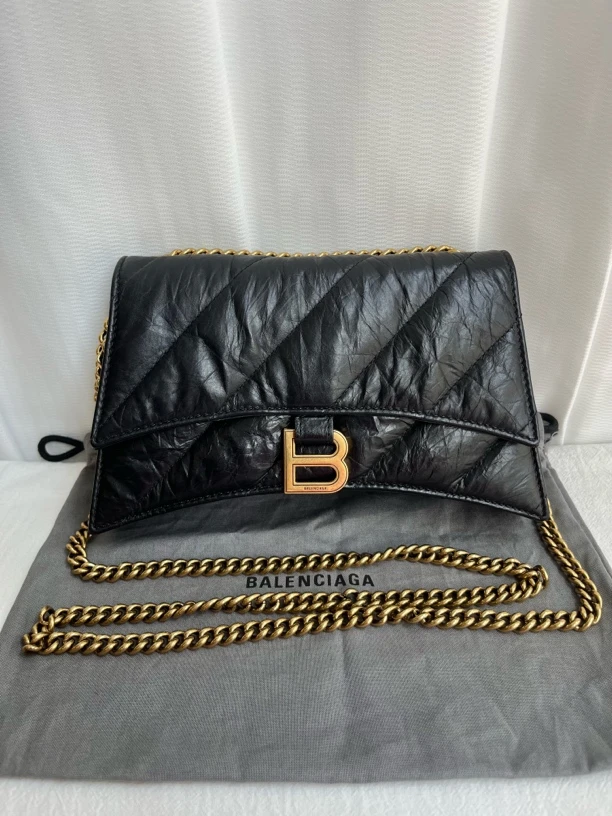 99新 Balenciaga/巴黎世家 黑金迷你Crush沙漏包手提单肩斜挎包