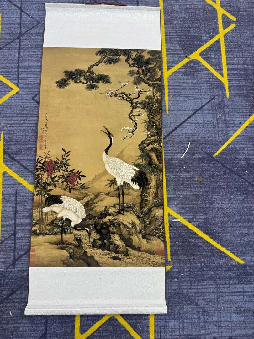【精品复仿】《松鹤延年》竖幅艺术微喷复刻装裱玄关装饰画