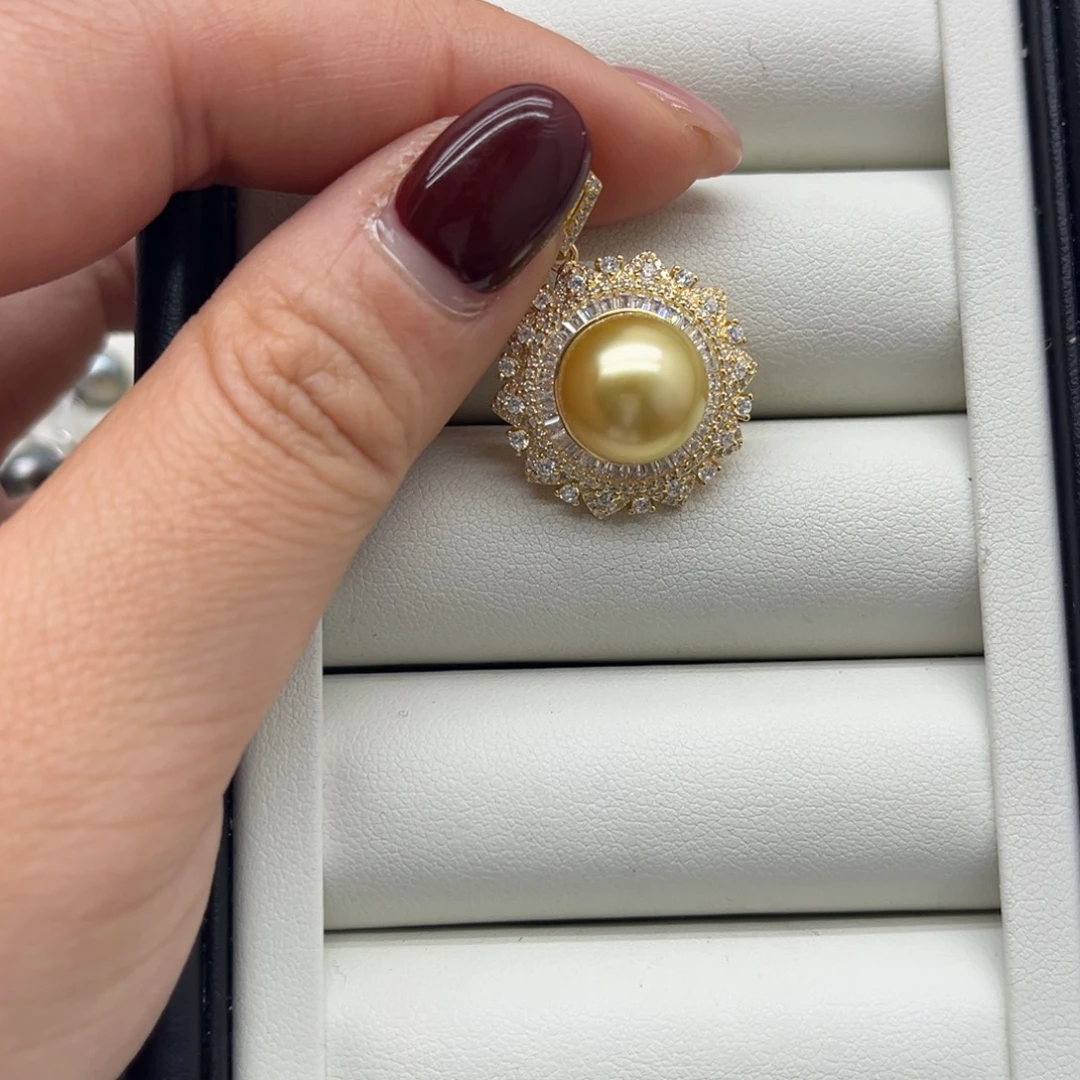 银S925镶嵌海水珍珠吊坠(不含链)