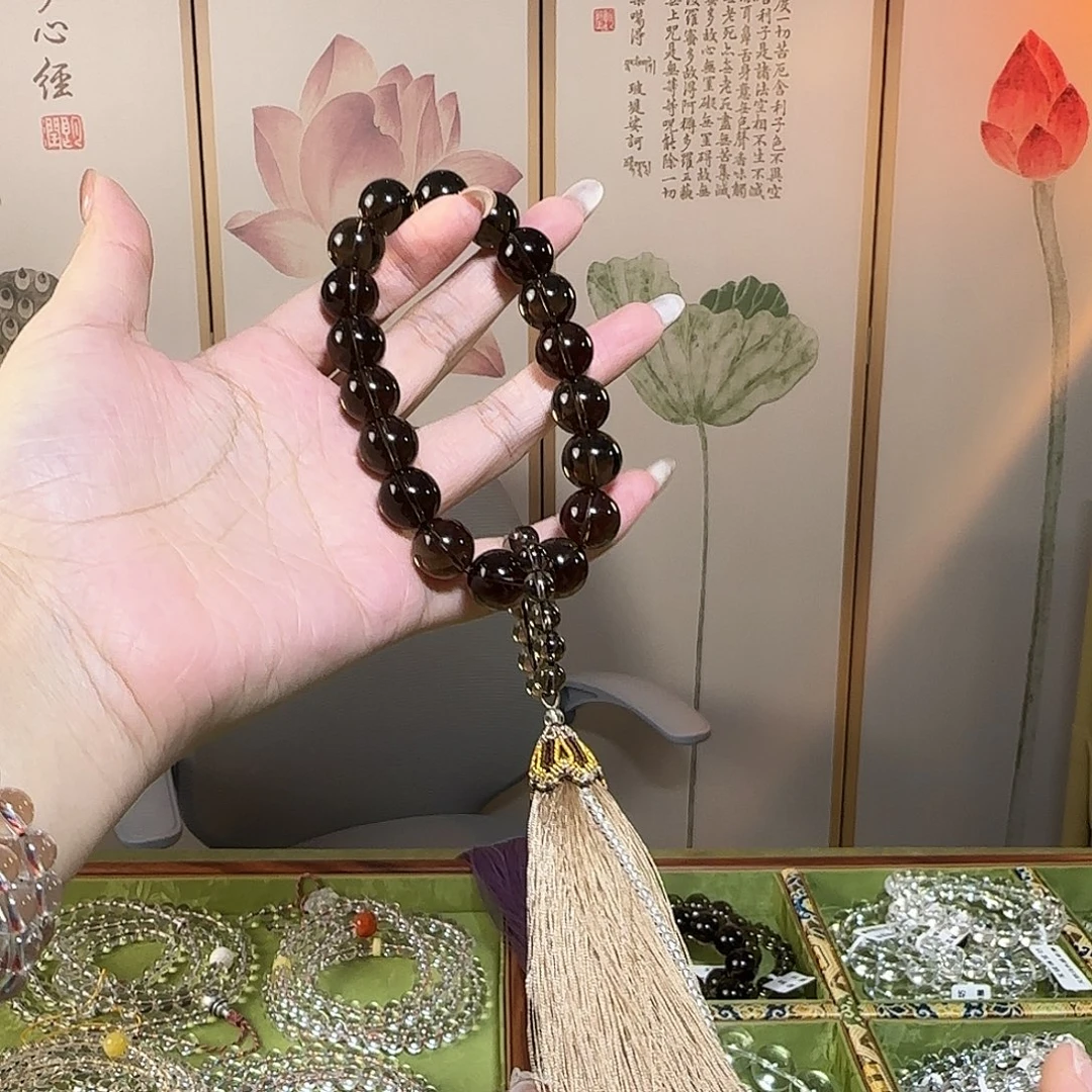原***多水晶未镶嵌手链天然茶晶18子手持双A