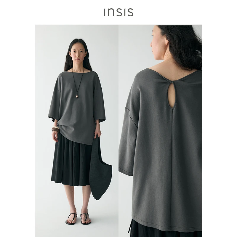 {3.15日新品}后背扭结镂空宽松长T恤FN25211002