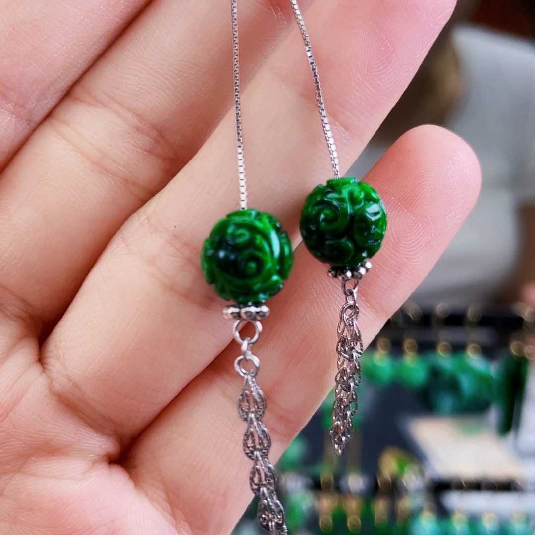 银S925镶嵌翡翠耳饰