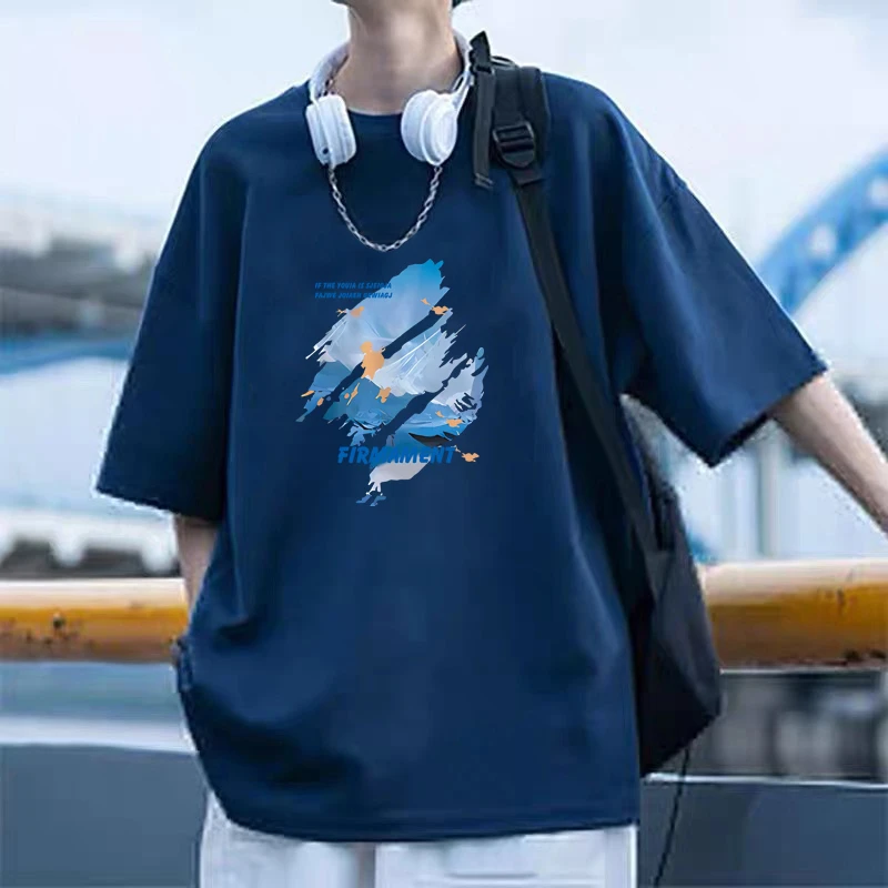 潮牌纯棉短袖t恤男女同款夏装休闲宽松加大码微胖男生半袖上衣ins