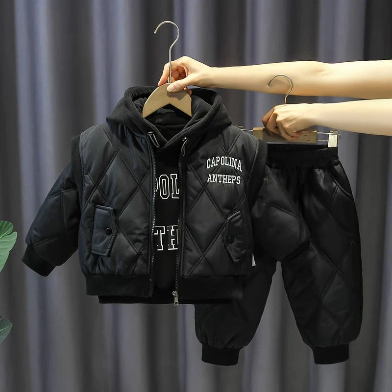 童泰【断码】男童套装新款秋冬装洋气2025儿童加绒加厚马三件套冬季