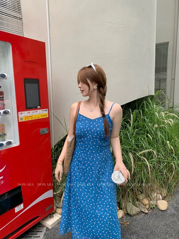 现货9527X大婉酱肉肉微胖定制【浅茉裙】吊带可调节碎花休闲连衣裙