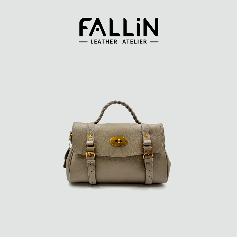 FALLIN法琳 新款女复古真皮轻奢手提单肩斜挎学院风邮差包FL1006