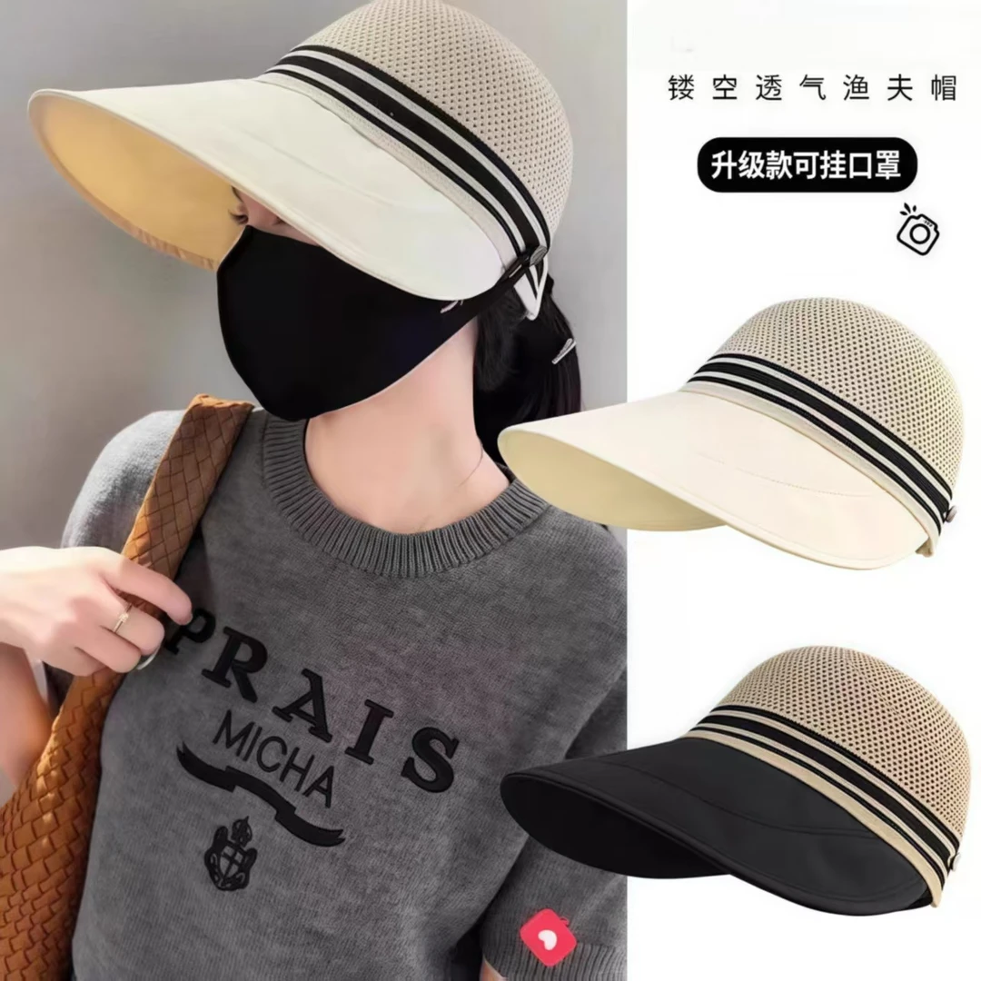 新款春夏女镂空网眼可挂口罩遮阳防晒户外休闲针织帽一顶