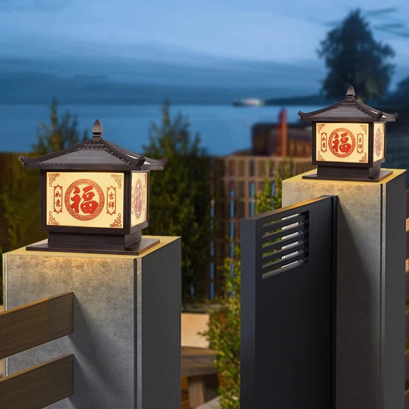 太阳能柱头灯户外庭院灯室外围栏灯别墅大门两侧柱子灯围墙门柱灯