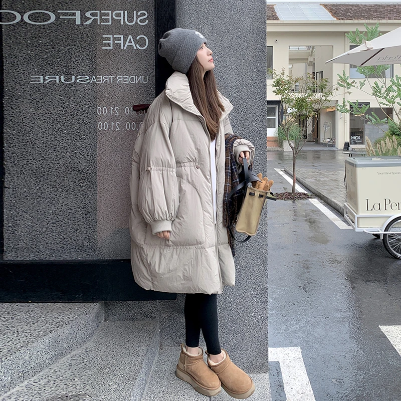 高级感羽绒服女中长款2025冬季新款小众洋气收腰立领90白鸭绒外套