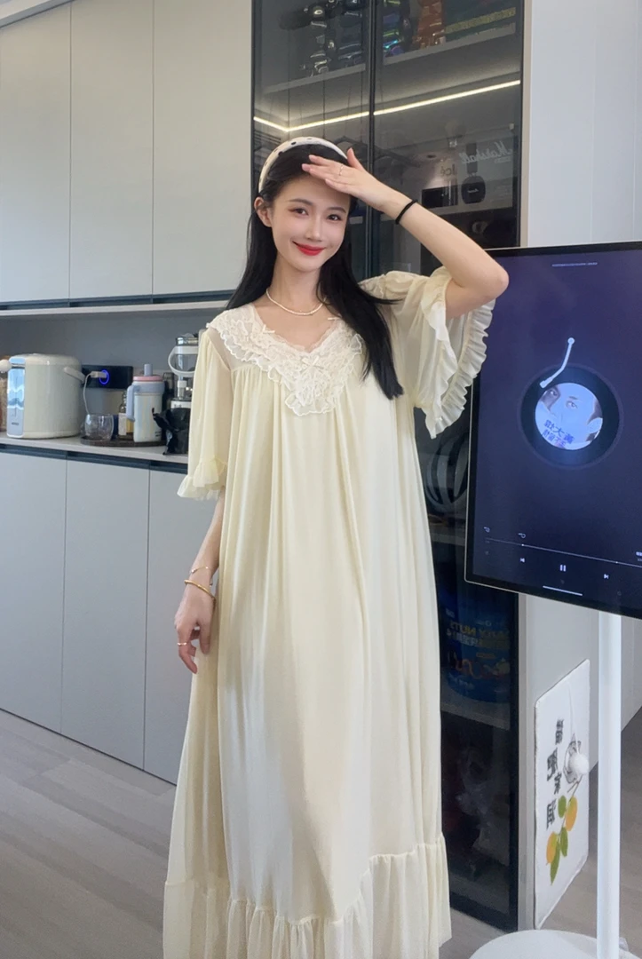 法式宫廷风睡裙女长袖仙女新婚晨袍甜美公主风睡衣家居服