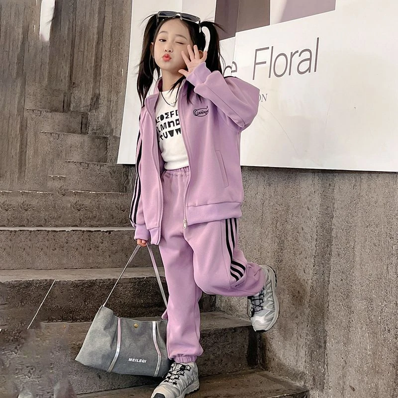 独特洋气时髦女童装洋气时髦小女孩卫衣外套休闲长裤春秋两件套