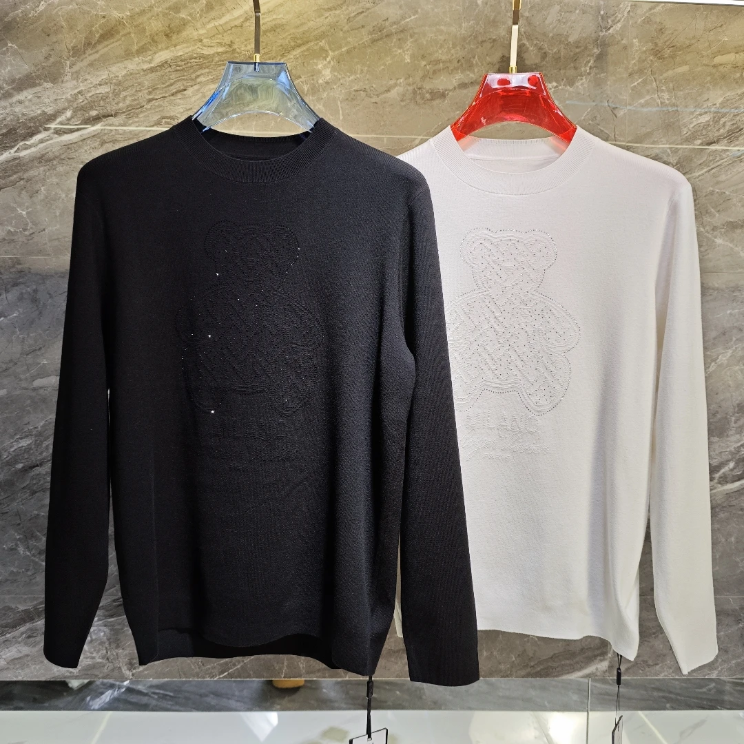 秋冬季男士烫钻提花小熊轻奢欧货修身长袖打底圆领