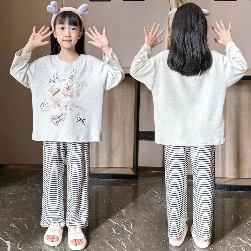 春秋2025新款儿童纯棉长袖睡衣中大童女孩洋气女童可爱家居服外穿