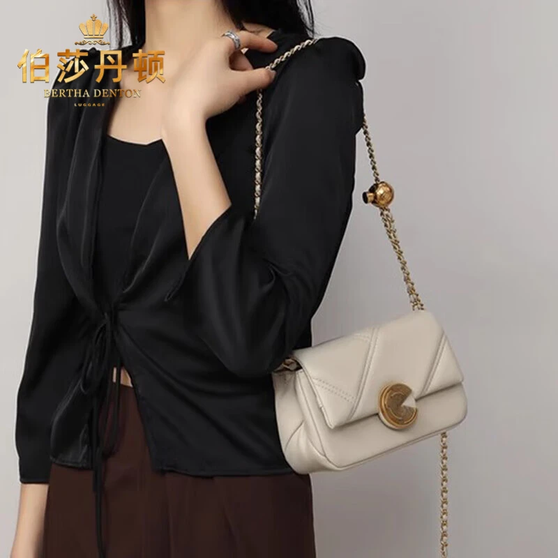 伯莎丹顿品牌轻奢包包女包斜挎包真皮女士单肩包感通勤腋下链条包