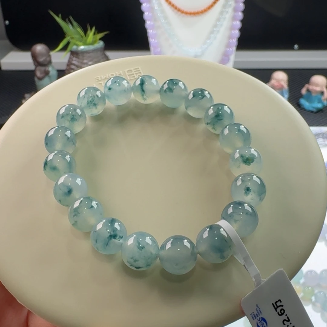 翡翠手链未镶嵌冰飘蓝花手串卡10 青花瓷！