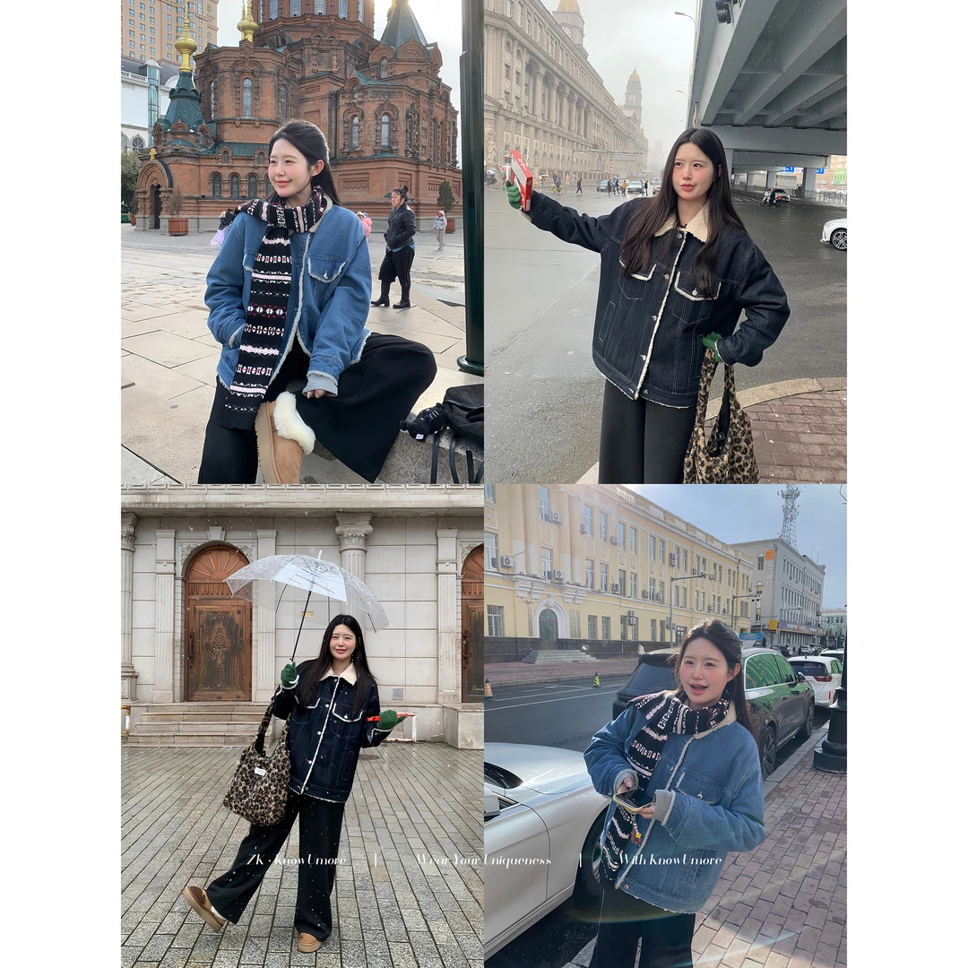 知葵微胖定制【陪你过冬】25升级版加绒加棉冬季丹宁牛仔外套8508