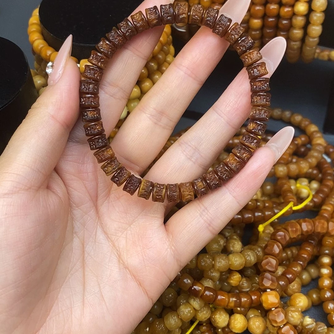 龙眼菩提手串付*人龙脊菩提红料玉化龙嘎单圈卡7➕