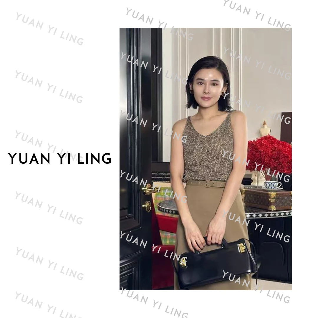 袁艺灵【暮光之城】25夏季上新金葱亮丝交织V领特种纱女装针织背心