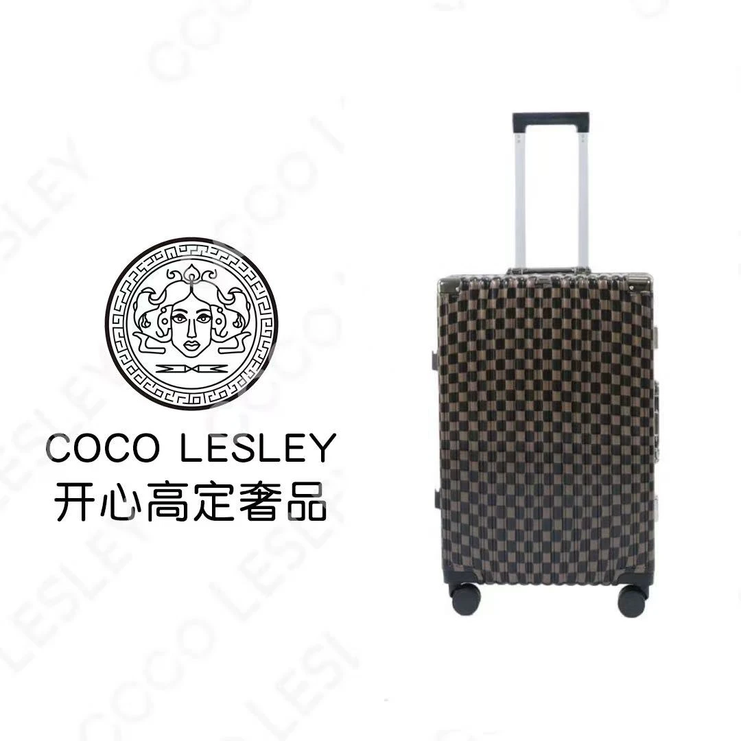 COCO LESLEY高端棋盘旅行箱新款铝框时尚棋盘格行李箱大容量防摔
