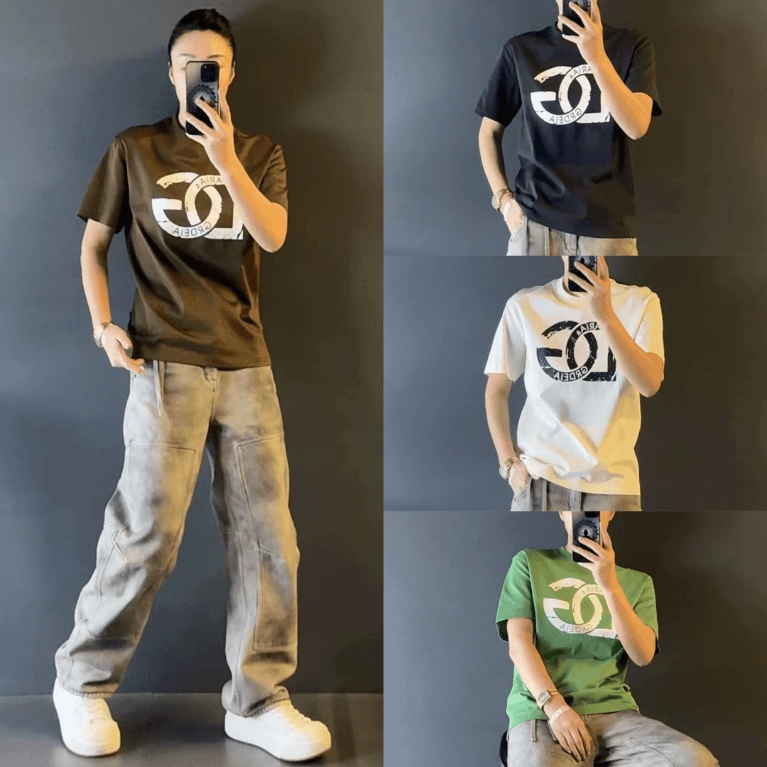 夏季休闲圆领短袖印花薄款T恤美式个性时尚潮流休闲 百搭半袖上衣