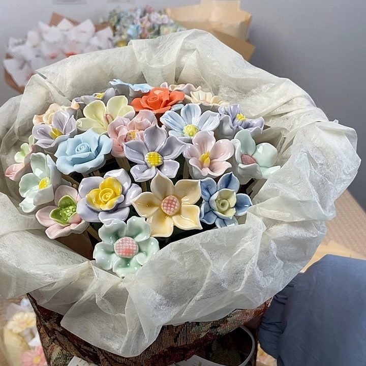 陶摆件陶瓷花花小摆件
