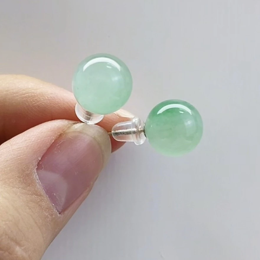 天然非洲翠高冰圆珠银镶嵌耳钉耳饰随机发货可找客服选款式