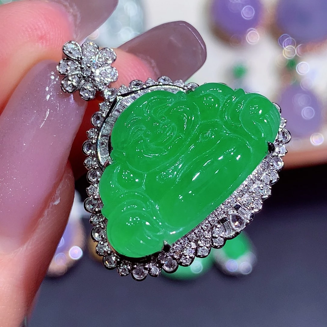 翡翠18K金镶嵌吊坠(不含链)