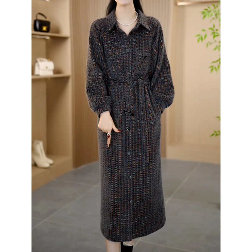 轻奢复古高端大气减龄连衣裙2025秋季新款翻领收腰系带妈妈装裙子