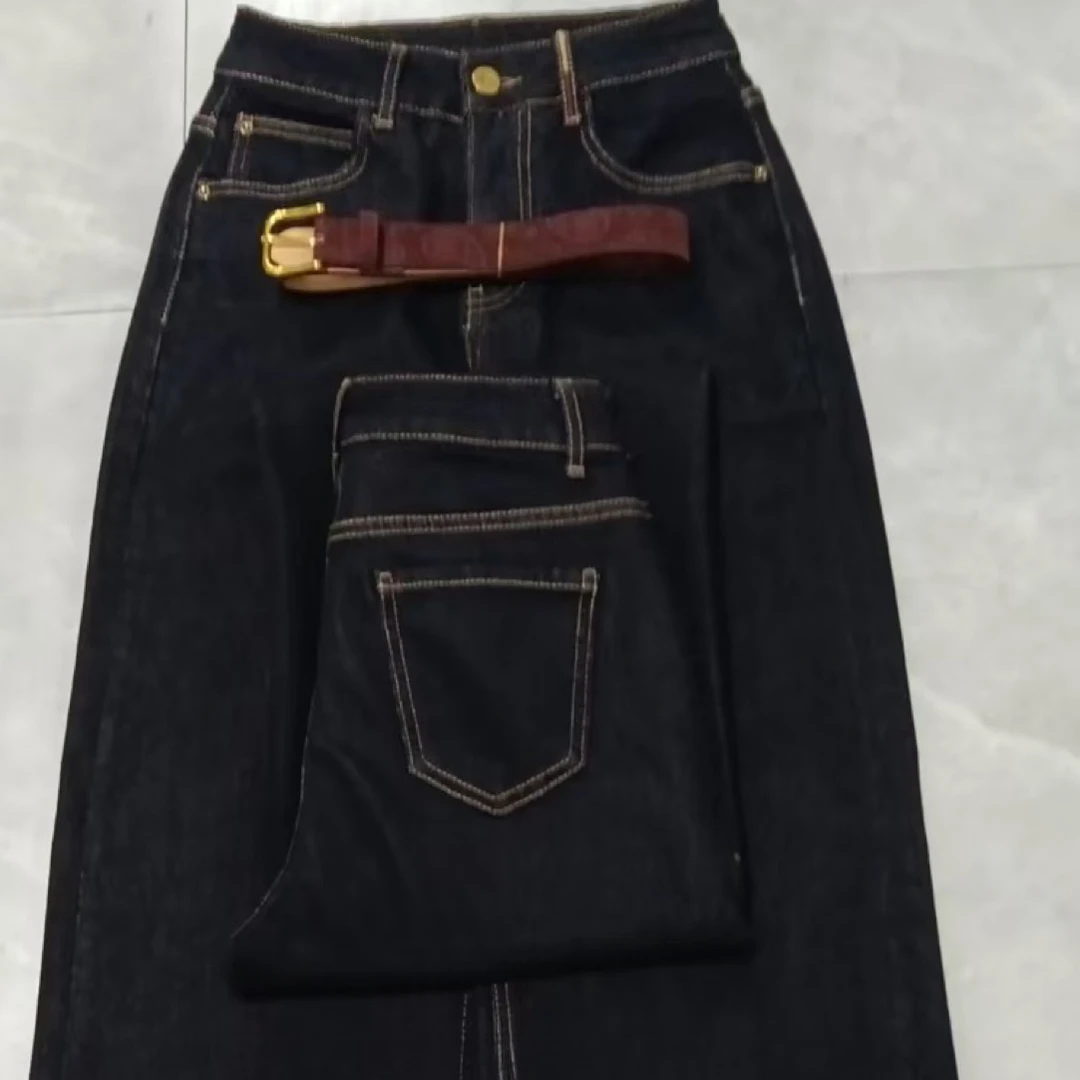 秋冬新款高腰直筒牛仔裤女宽松休闲百搭显瘦9008