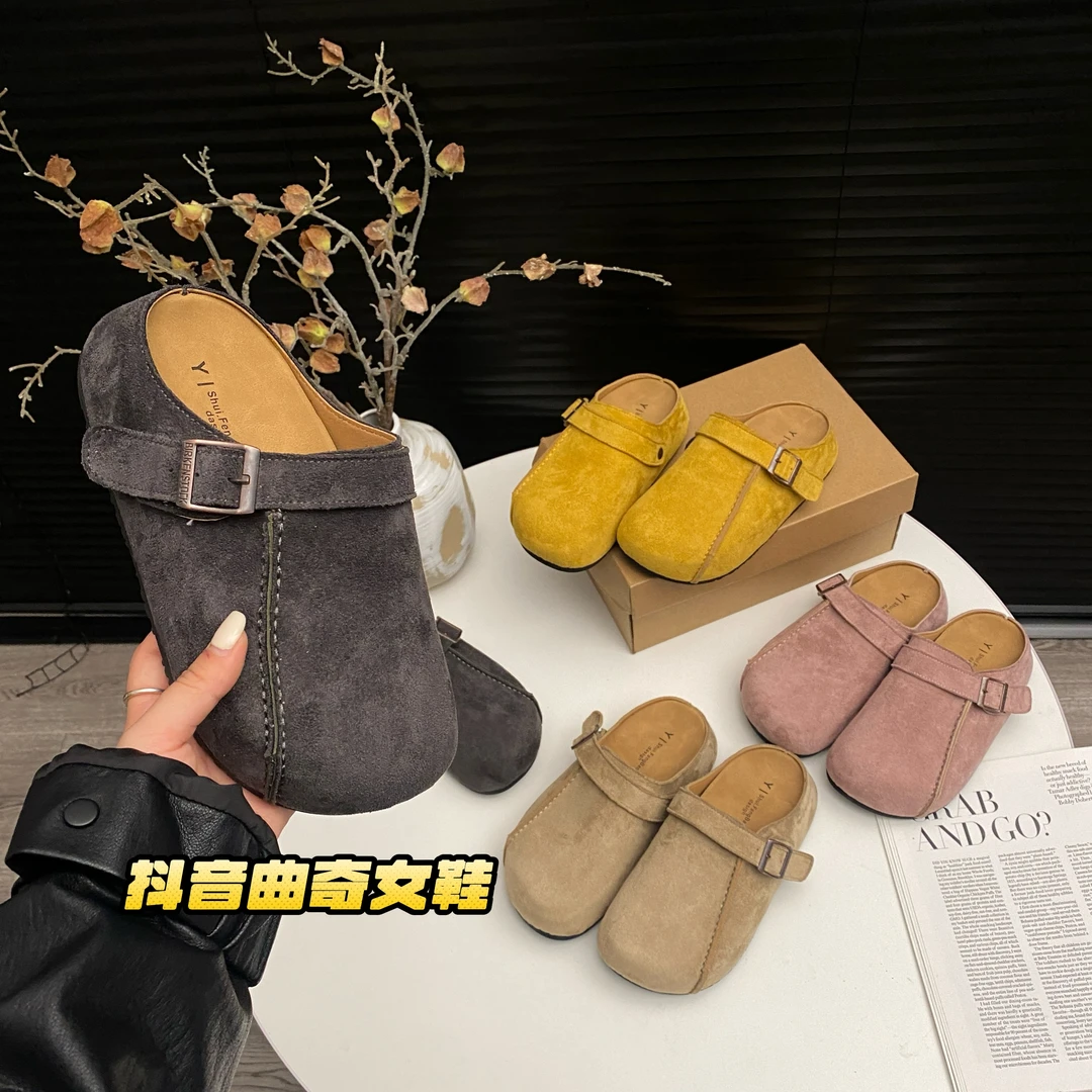 随性时光~百搭勃肯鞋女内增高夏厚底设计感懒人一脚蹬软底包头拖