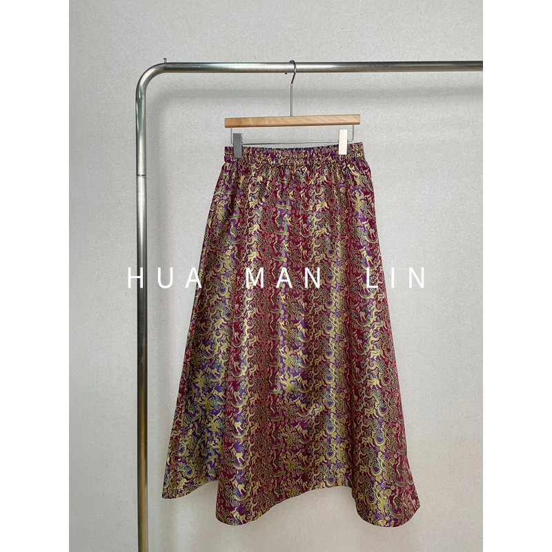 【花滿林】‘五星出东方’全松紧腰双面穿真丝桑蚕丝半裙259168