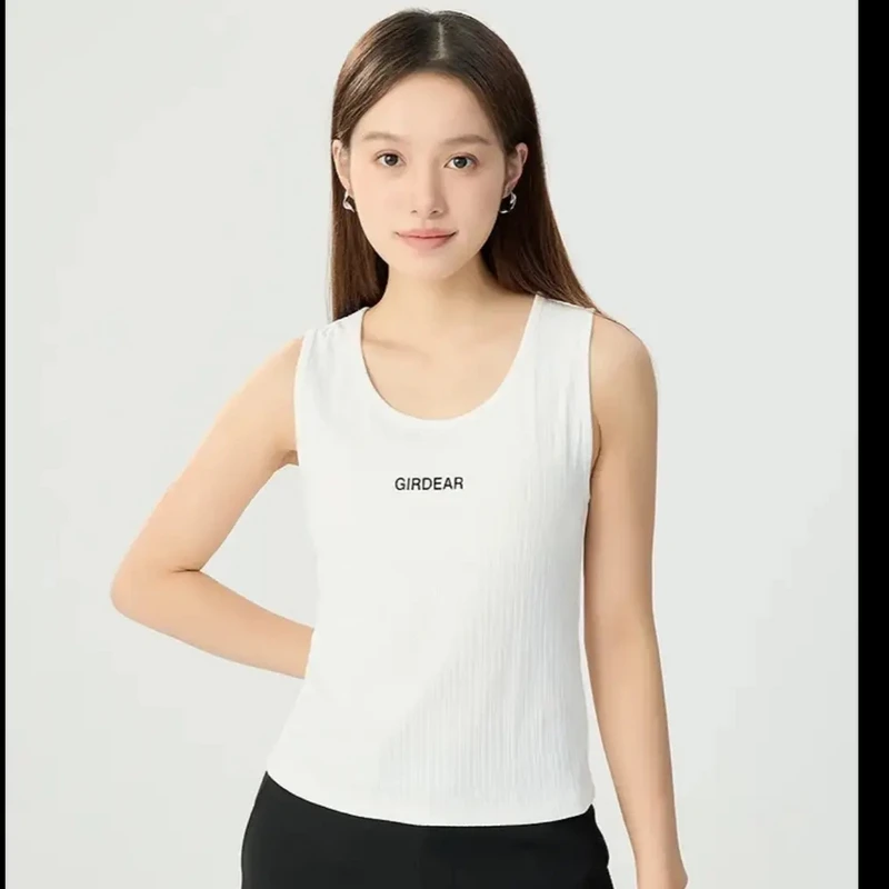 GIRDEAR/哥弟通勤运动字母经典简约百搭U型领弹力背心 130015