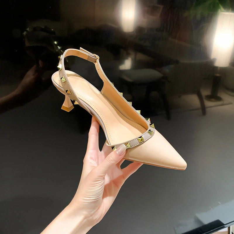 夏季尖头仙女风浅口高跟鞋法式百搭气质细跟包头一字带时尚凉鞋子