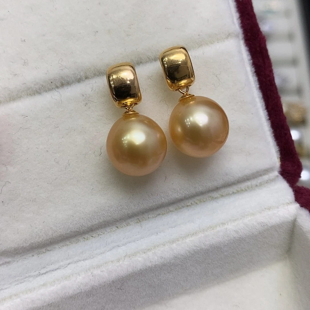 海水珍珠耳饰18K金镶嵌10-11m m
