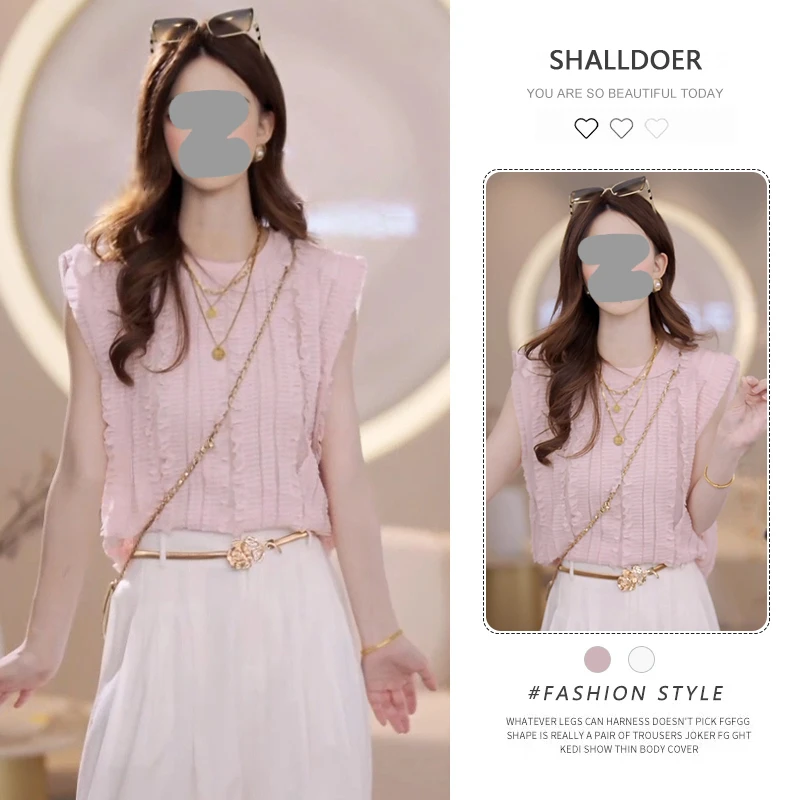 韩版圆领无袖纯色衬衫女2025年夏季新款时尚减龄通勤小众洋气上衣