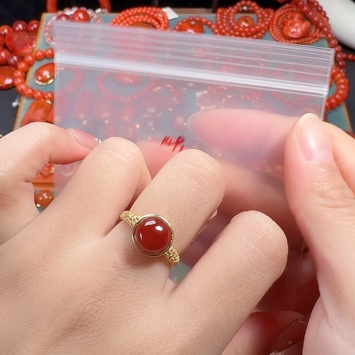 南红玛瑙银S925镶嵌戒指