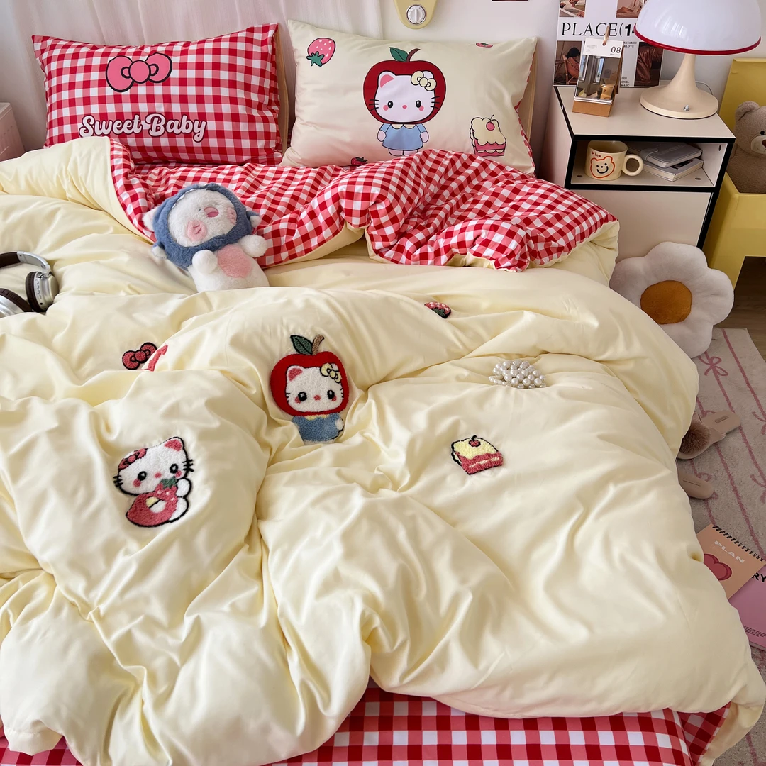 超软A类云朵感床品四件套毛巾绣工艺套件女大宿舍三件套可爱isn风