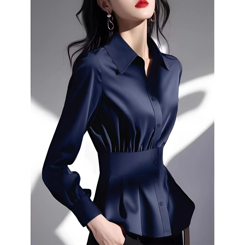 独特漂亮掐腰衬衫女士2025开春季新款轻奢高级感洋气小衫长袖衬衣