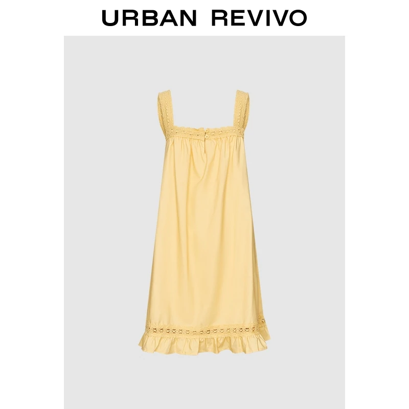 UR2025秋季新款女装法式复古风拼接蕾丝连衣裙UYY750120