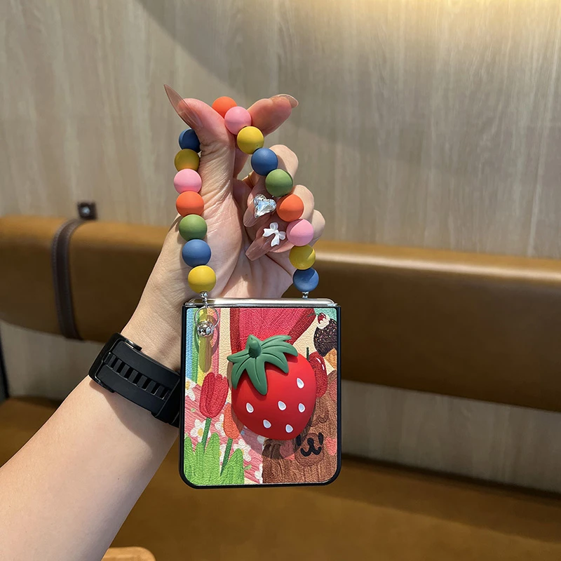 兔酱草莓适用华为purax手机壳折叠屏油画链条pocket2小米mixflip2