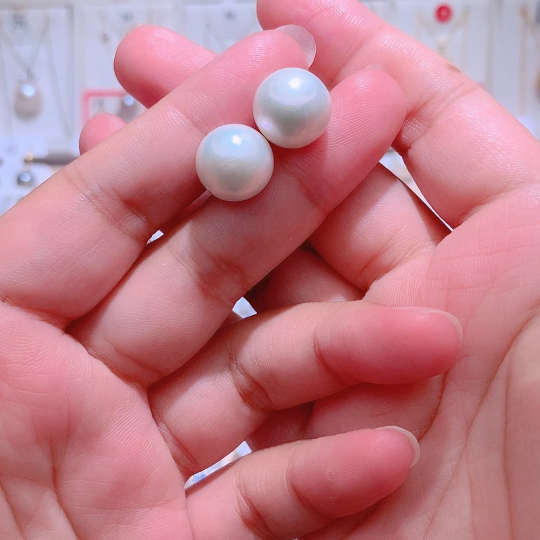 银S925镶嵌耳饰淡水珍珠CC12.7mm
